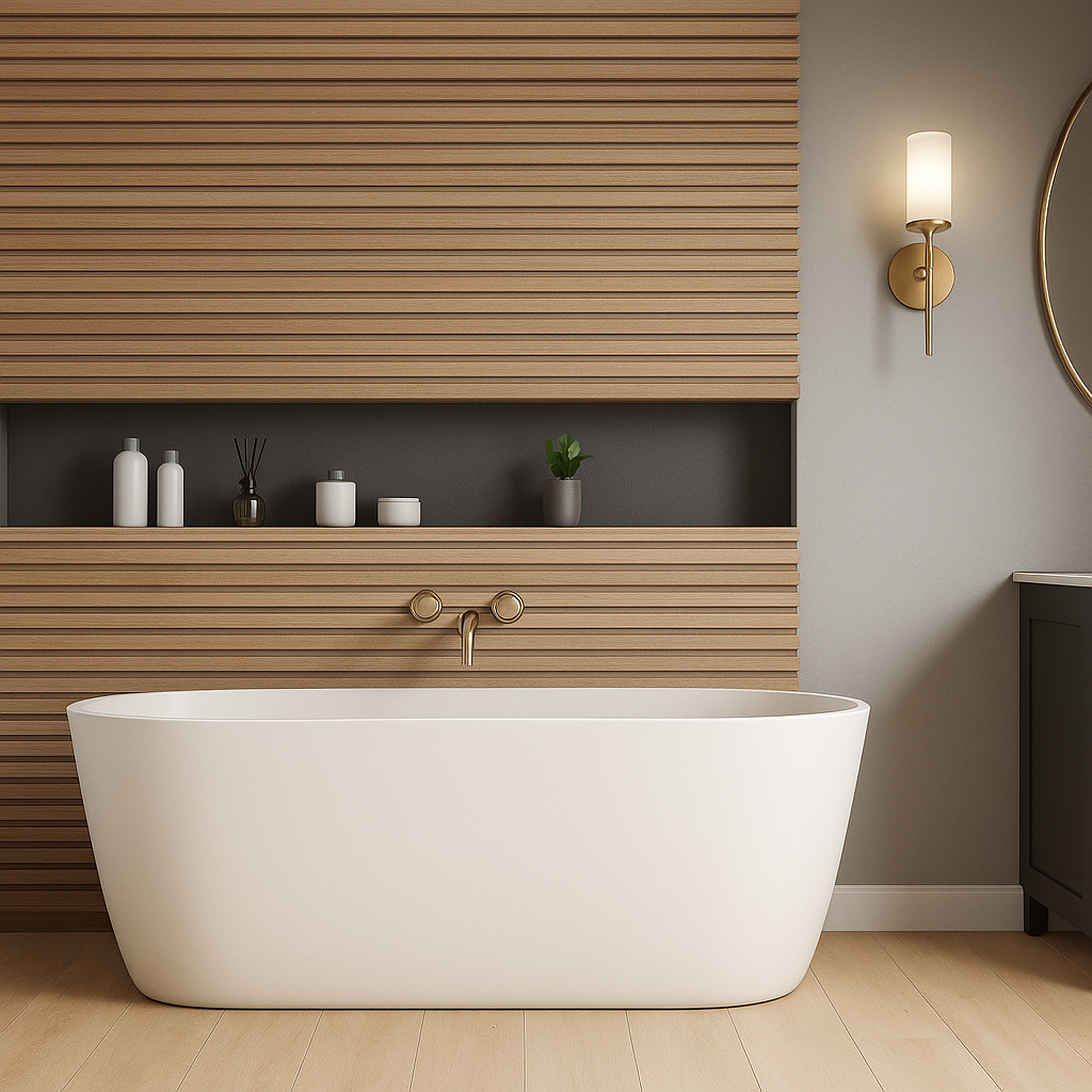 A bathroom with a tub and sink