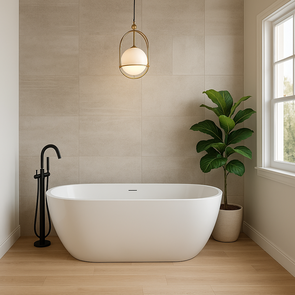A white bathtub in a room