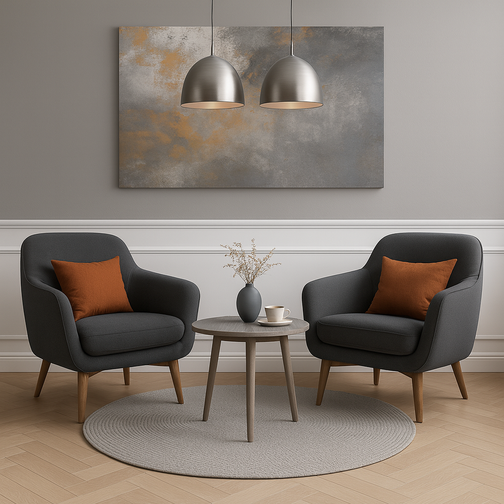 A room with two chairs and a table 