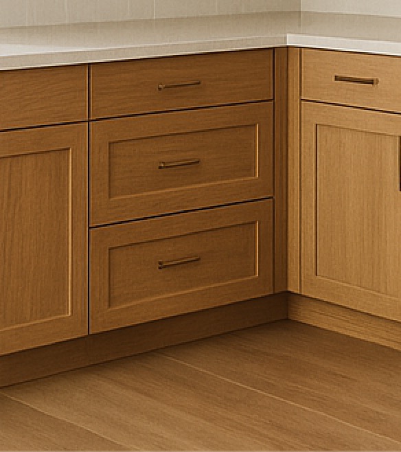 A close-up of a kitchen wood flooring.