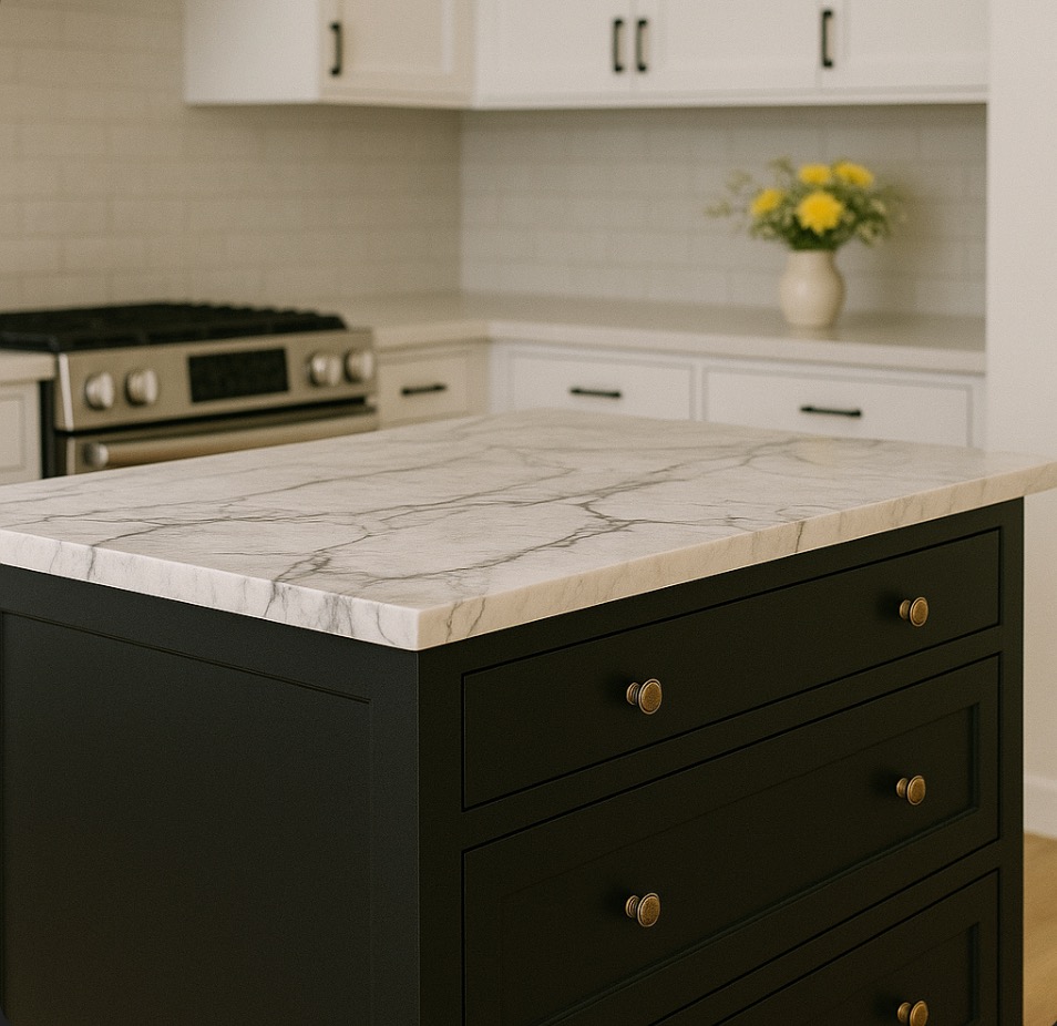 For a rustic yet modern look, reclaimed wood can be cut, sealed, and customized into warm, character-rich countertops.