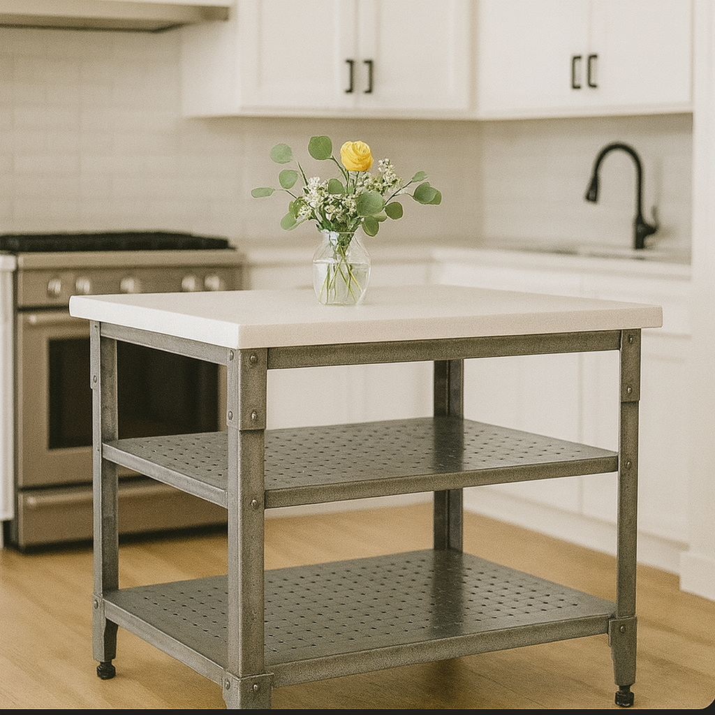 Repurposed steel workbenches or salvaged metal tables can be refinished and integrated for an edgy, industrial-style counter at a fraction of the price of new materials.