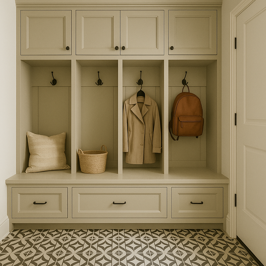Remodeled Mudroom With Pattern Tile