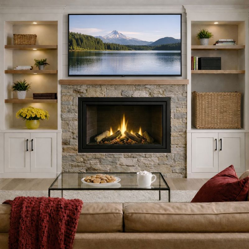 Modern farmhouse fireplace remodel with shiplap and wood mantel in Texas home