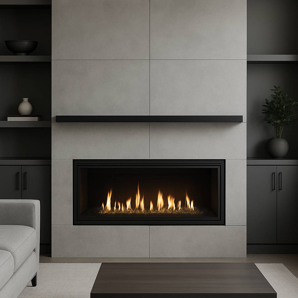 Sleek linear fireplace remodel with modern design in Frisco TX home