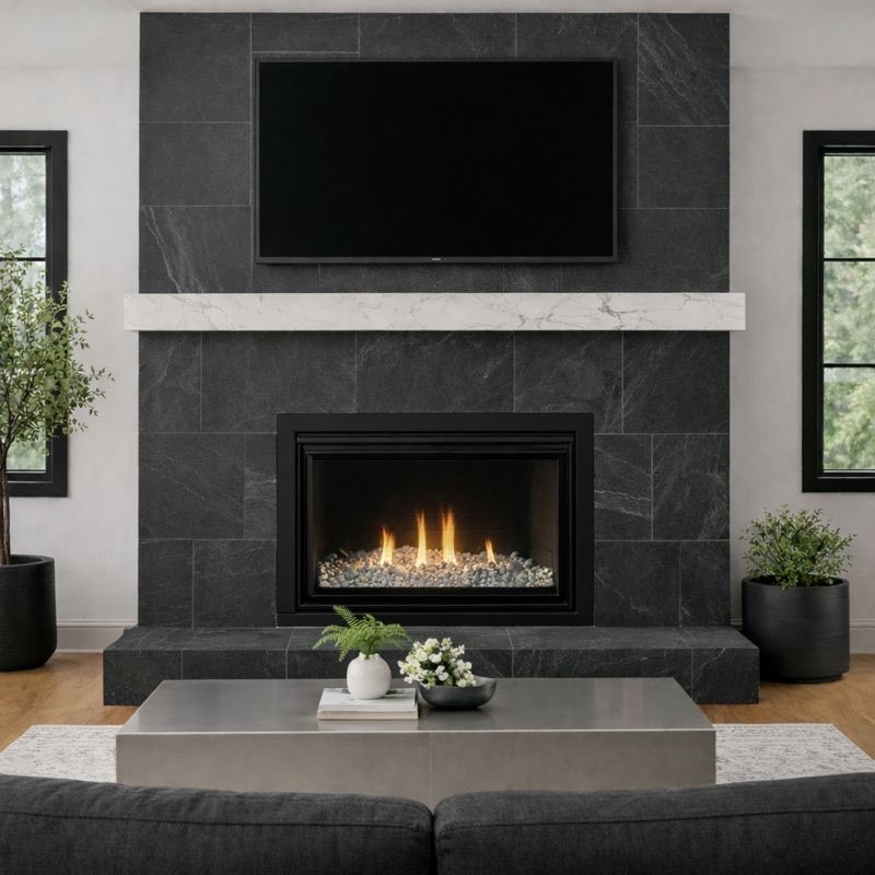 Fireplace and TV media wall remodel with mantle in Frisco TX living room