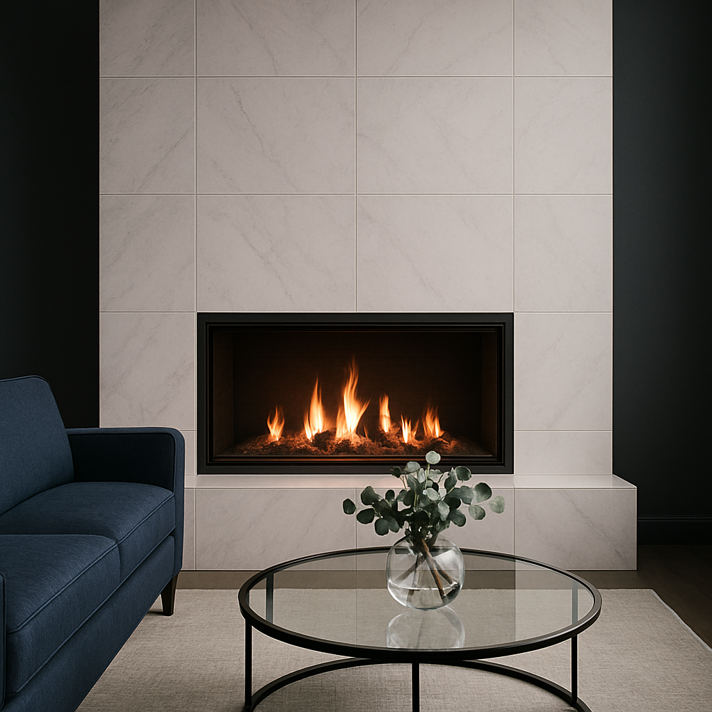 Modern tile fireplace surround with clean lines and contemporary design