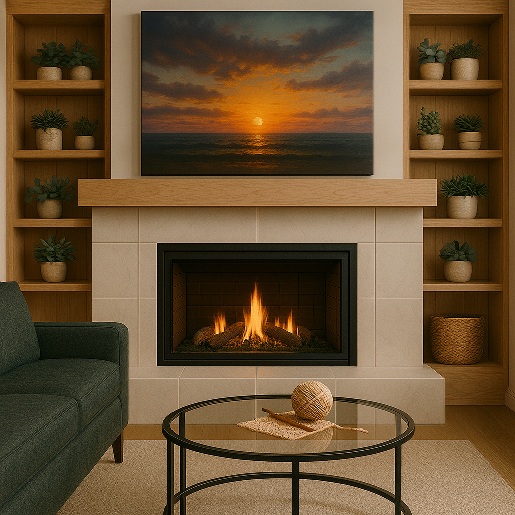 Wood mantel fireplace remodel adding warmth to Frisco TX living room