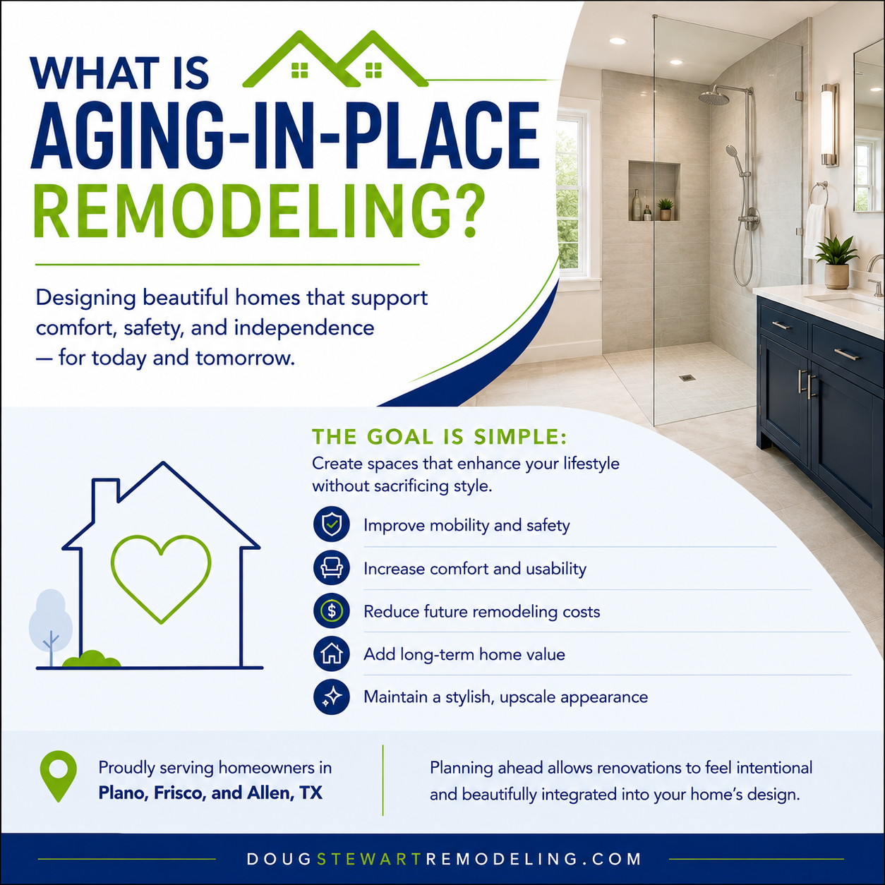 Accessible aging-in-place bathroom remodel with modern luxury design