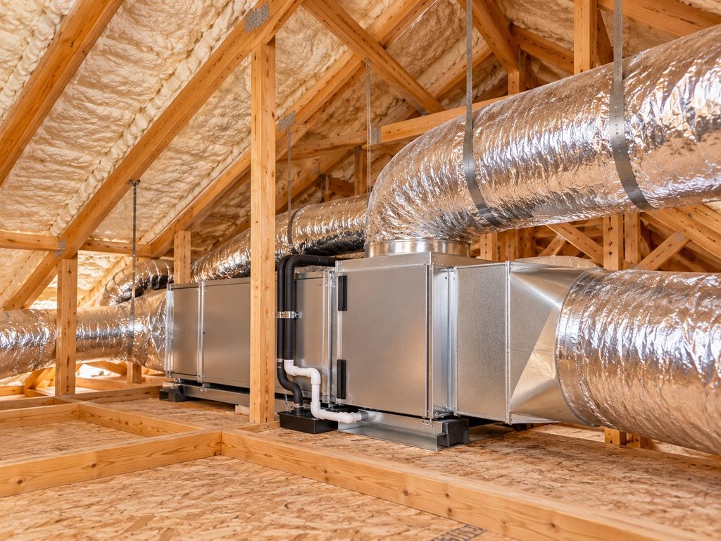 Insulated HVAC ductwork and air distribution system in an attic for improved home efficiency