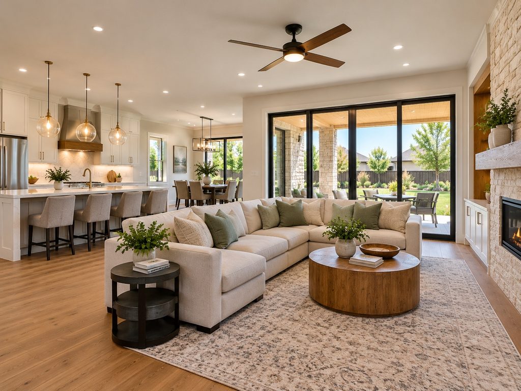 Energy-efficient open-concept home with modern windows, LED lighting, and comfortable updated living spaces